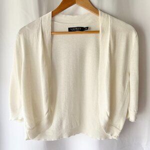 Lauren Ralph Lauren Women’s White Bolero Shrug Cardigan Size L Elegant Light